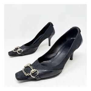 Vintage Gucci GG Canvas Horsebit Heels Womens Size US 7